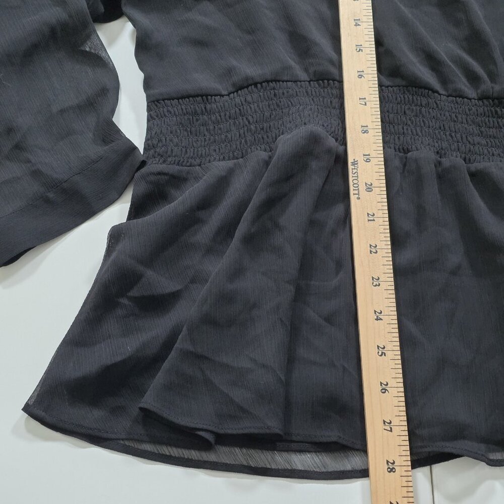 Addition Elle Top Womens 5X Black LS Chiffon Lined Baby Doll Smocked Mature Goth - Picture 9 of 15